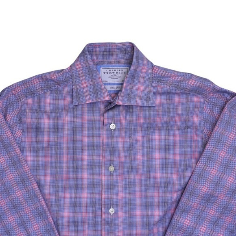 Charles Tyrwhitt Mens Plaid Slim Fit‎ Cotton Dress Shirt Size 14.5 33
